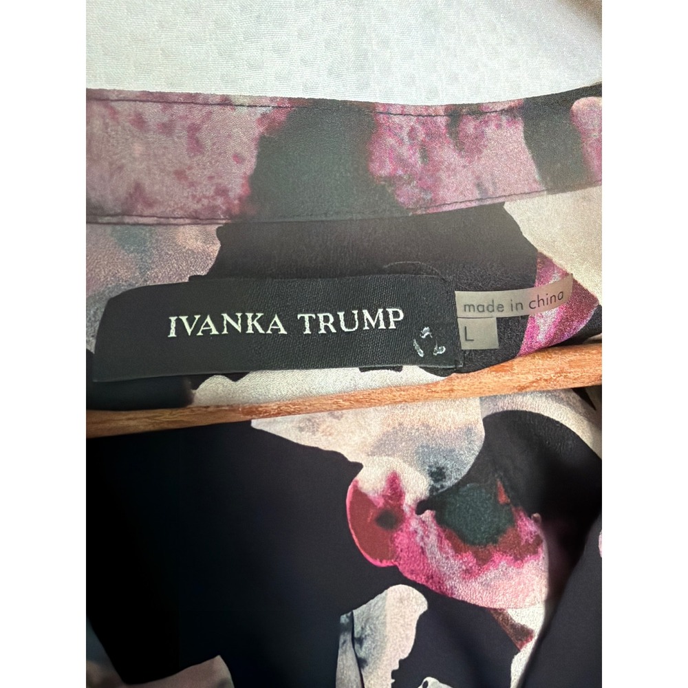 Ivanka Trump Womens Floral V-Neck Blouse Black Pink Purple Long Sleeve Large - Picture 5 of 9